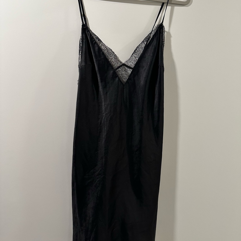 Elegant Black Lace Trim Slip Dress